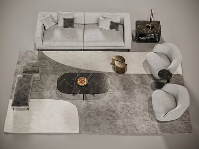 Modern Elegant Sofa And Coffee Table Set With Marble Top Armchairs And Area Rug 3d model