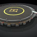 Circular Helipad Structure With Yellow H Symbol Red Lights Stairs And Concrete Base