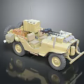 Military Green Vintage Off Road Jeep With Antenna And Cargo Equipment