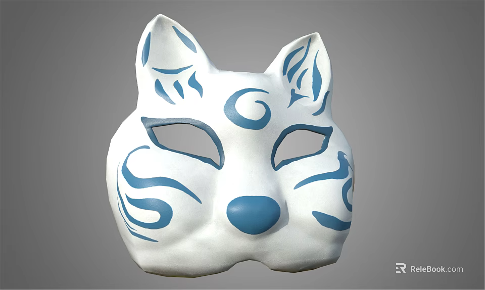 White Fox Mask With Blue Swirl Patterns And Decorative Blue Nose 3d model 