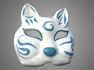 White Fox Mask With Blue Swirl Patterns And Decorative Blue Nose 3d model