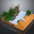 Scenic Model Landscape With Yellow Terrain Green Trees White Path Rocks And White Animals