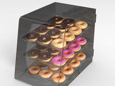 Transparent Multi Tiered Storage Cabinet with Assorted Donuts for 3d model
