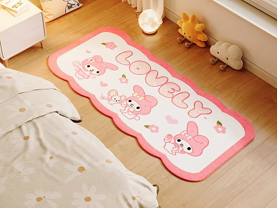 Cute Pink Shaped Rug With Cartoon Bunny And LOVELY Text For Bedroom Decor 3d model
