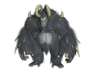 Fierce Mythical Creature With Two Large Horns Shaggy Fur And Sharp Claws 3d model