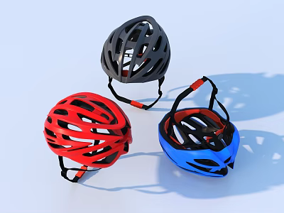 Black Red And Blue Safety Helmets With Ventilated Hollow Design For Daily Use 3d model