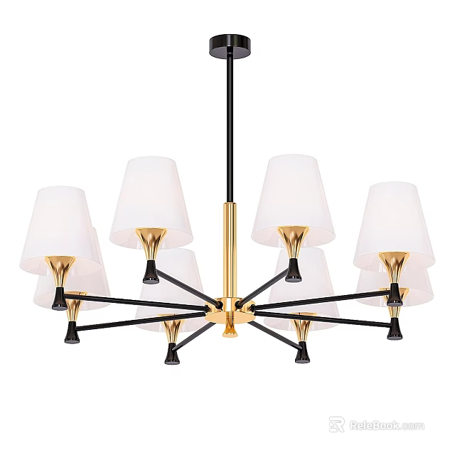 Modern Multi Arm Chandelier With White Shades And Gold Black Frame 3d model 