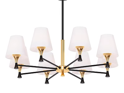 Modern Multi Arm Chandelier With White Shades And Gold Black Frame 3d model
