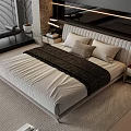 Modern Double Bed With White Bedspread Black Throw Blanket And Gray Pillows In Contemporary Bedroom
