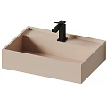 Modern White Square Countertop Wash Basin For Home Bathroom With Black Faucet