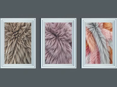 Abstract Paintings With Furry Texture In Brown Pink Orange Gray White Frames On Gray Background 3d model