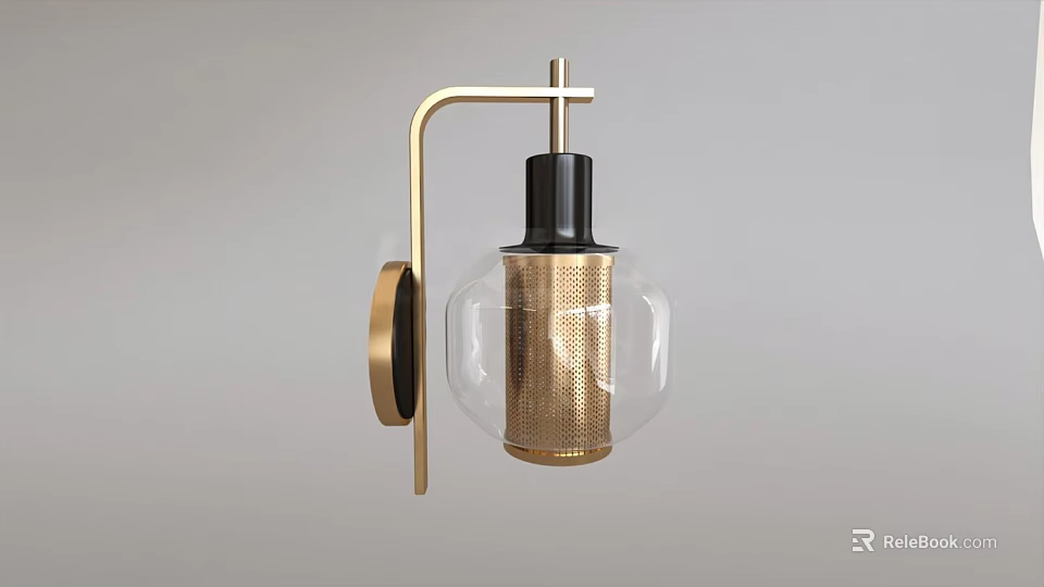 Stylish Modern Wall Lamp With Gold Metal Frame Black Top And Transparent Glass Shade 3d model 