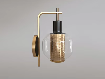Stylish Modern Wall Lamp With Gold Metal Frame Black Top And Transparent Glass Shade 3d model