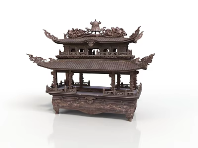Traditional Chinese Wooden Architectural Pavilion With Multi tiered Structure Carved Decorations Flying Eaves And Bell 3d model