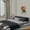 Double Bed Interior Design With Upholstered Headboard Pillows Artwork Nightstands And Plants