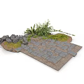 Modern Outdoor Stone Path With Rocks Green Plants And Mossy Ground