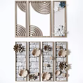 Modern Creative Wall Decor With Wooden Frames Geometric Patterns Stone Texture And Floral Accents 3d model