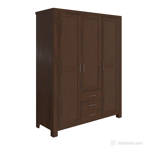 Dark Brown Wooden Wardrobe with Multiple Doors and Functional Storage Design 3d model 