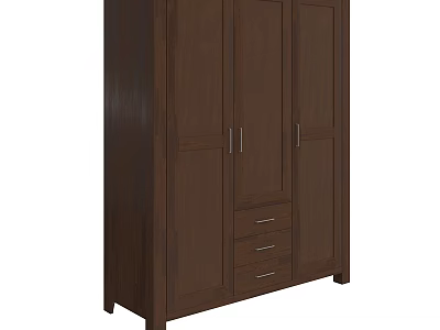 Dark Brown Wooden Wardrobe with Multiple Doors and Functional Storage Design 3d model