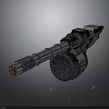 Futuristic Gatling Gun Weapon With Metallic Structure Multiple Barrels And Rotating Mechanism