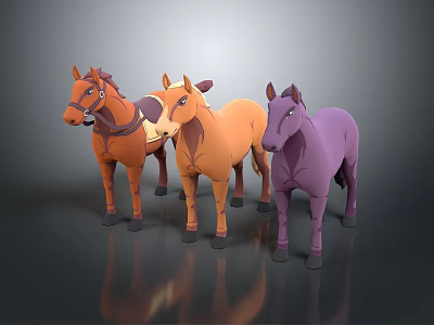 Vibrant Cartoon Horses 3D Models with Different Colors for Decorative Design Projects 3d model