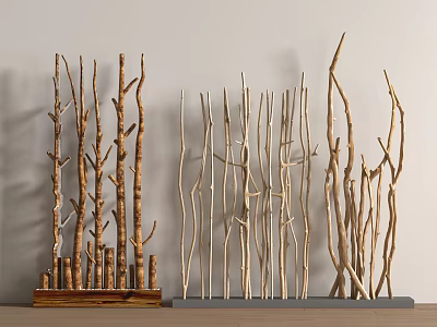 Decorative Wooden Branch Room Dividers With Natural Twig Design And Base Stand 3d model