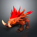 3D Monster Character Model With Red Spiky Mane Yellow Glowing Eyes And White Tusks