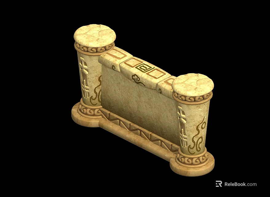 Ornate Stone Carved Structure Featuring Decorative Pillars And Detailed Flat Panel 3d model 