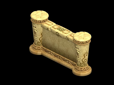 Ornate Stone Carved Structure Featuring Decorative Pillars And Detailed Flat Panel 3d model