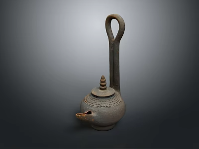 Traditional Handcrafted Clay Water Jug With Long Handle Spout And Lid For Daily Use 3d model