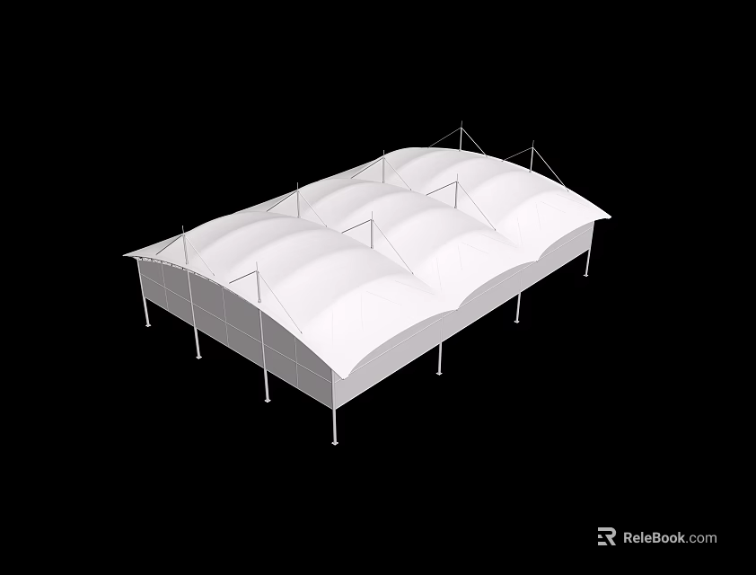 White Outdoor Canopy with Multiple Arched Roofs and Sturdy Metal Frame Structure 3d model