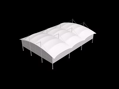 White Outdoor Canopy with Multiple Arched Roofs and Sturdy Metal Frame Structure 3d model