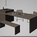 Modern Wooden Dining Table Set With Chairs Bench And Tabletop Decorations 3d model