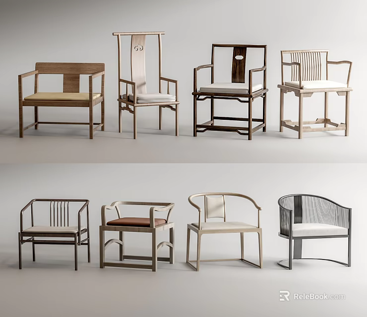 Traditional And Modern Armchairs With Wooden Frames And Diverse Backrest Styles 3d model 