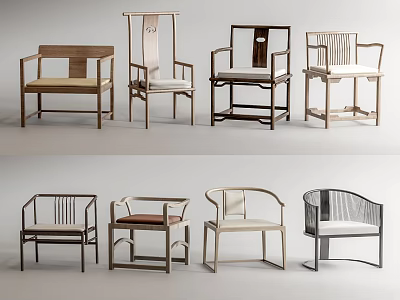 Traditional And Modern Armchairs With Wooden Frames And Diverse Backrest Styles 3d model