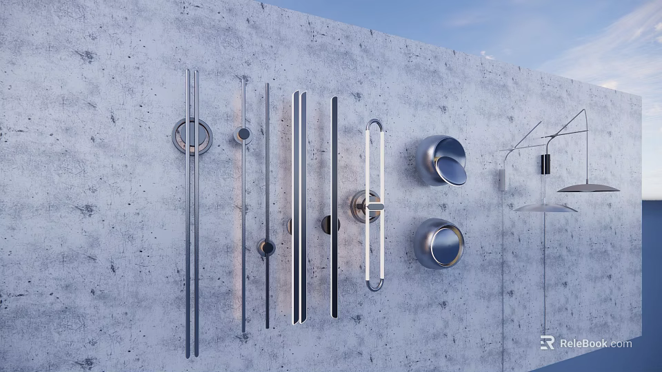 Modern Decorative Wall Lights With Various Designs Mounted On Concrete Wall 3d model 