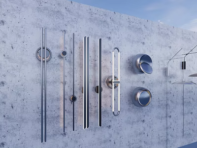 Modern Decorative Wall Lights With Various Designs Mounted On Concrete Wall 3d model