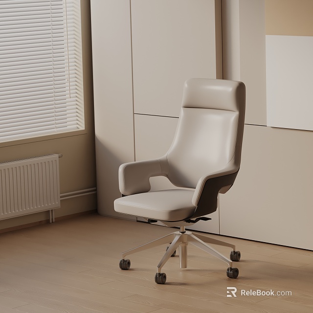 Ergonomic Modern Beige Leather Office Chair With Wheels In Minimalist Interior 3d model 