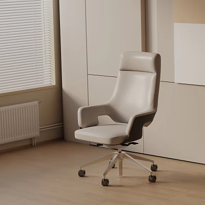 Ergonomic Modern Beige Leather Office Chair With Wheels In Minimalist Interior 3d model