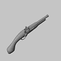 Antique Pistol With Wooden Stock And Engraved Metal Components And Brass Parts