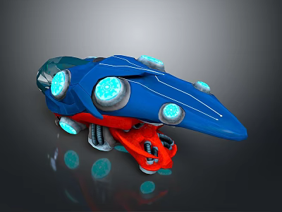 Game Movie Character Sci Fi Spaceship With Blue Red Glowing Circular Parts Streamlined Design 3d model