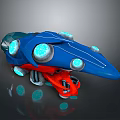 Game Movie Character Sci Fi Spaceship With Blue Red Glowing Circular Parts Streamlined Design