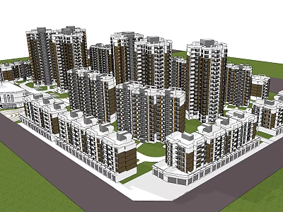 Modern Residential Complex With High Rise And Low Rise Apartment Buildings And Green Spaces 3d model