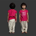 Two Children Wearing Pink Shirts With Letter H And Beige Pants Back Front Views