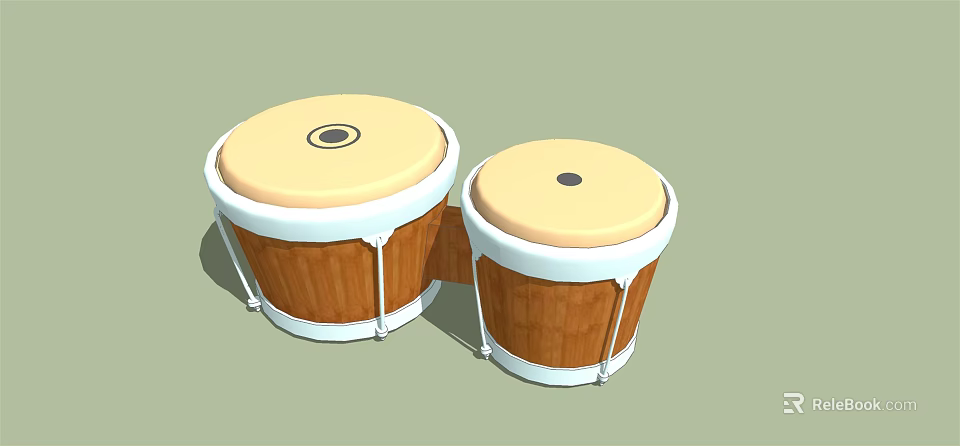 Traditional Wooden Conga Drums With White Rims And Yellow Drumheads As Musical Instruments 3d model 
