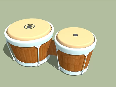 Traditional Wooden Conga Drums With White Rims And Yellow Drumheads As Musical Instruments 3d model