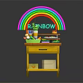 Rainbow Themed Yellow Toy Play Table with Toy Food Cup and Colorful Decorations