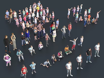 Group of People in Diverse Poses Standing Sitting With Different Clothing Ages And Genders 3d model