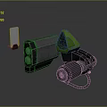Futuristic Weapon With Gray Metal Body Green Component Circular Metal Parts And Silver Grip