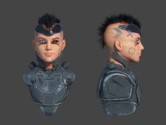 Cyberpunk Female Robot Bust 3d model
